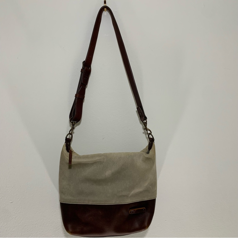 Lands' END Waxed canvas and leather Brown and Cream Shoulder Bag